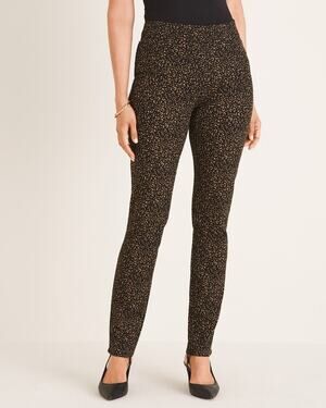 Chico's Etched Print Pull On Jeggings Jeans Stretch Denim Black Gold Womens 8